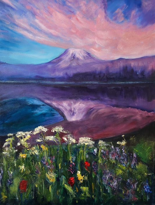 "Lakeside Meadow in the Mountains" Original Oil Painting on 18"x24" Canvas